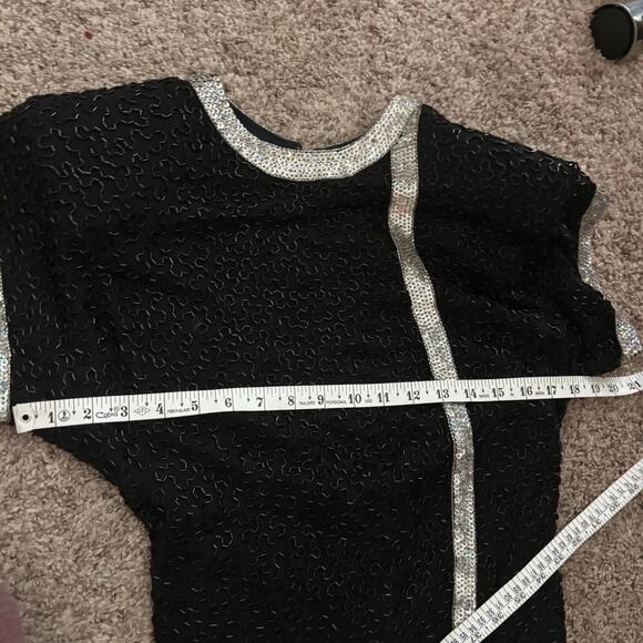 VTG 80s Saks Fifth Avenue Black Silk Beaded Nights Cocktail Bow Dress S Holiday - Picture 8 of 14